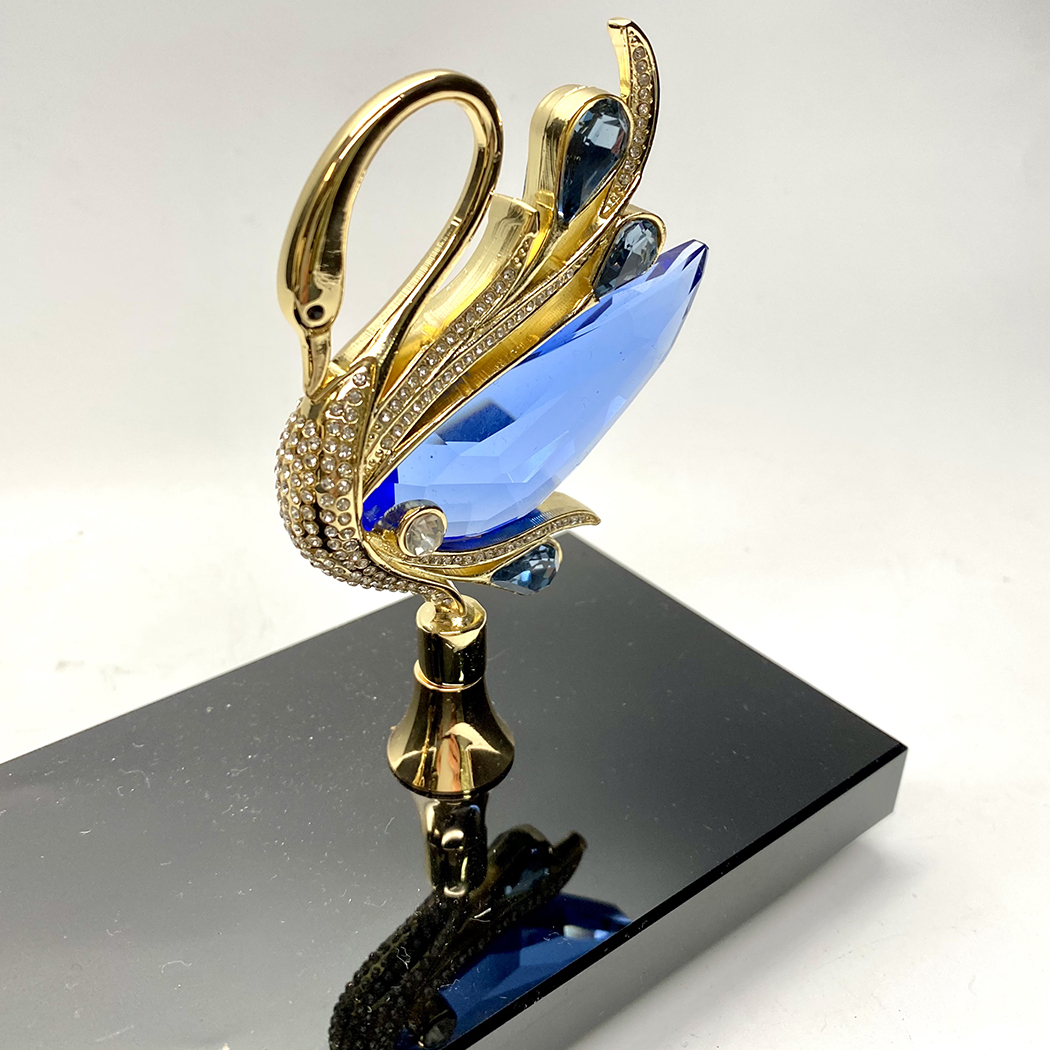 Crystal Swan Gold Metal Table Clock Blue 
