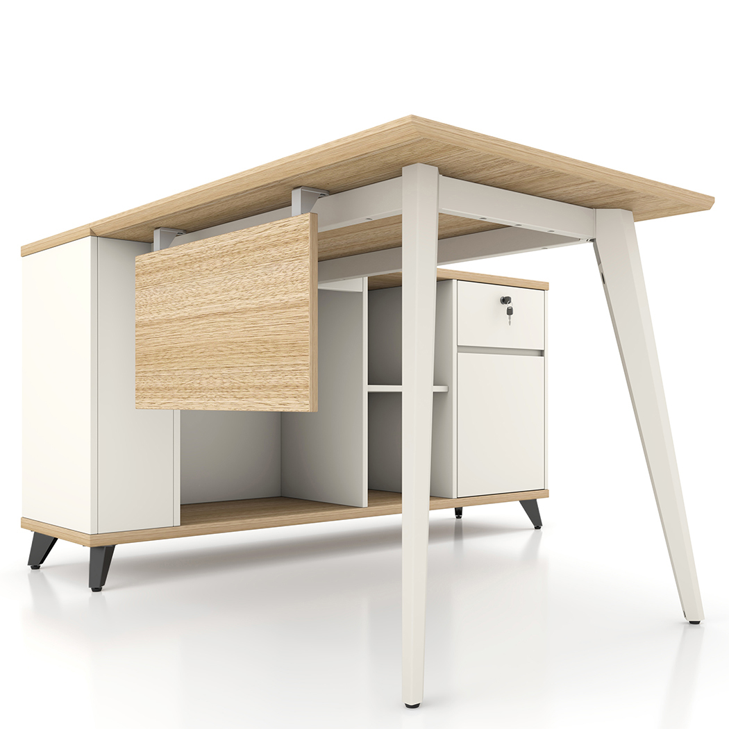  Esma 1.4m L-shaped Executive Desk Rhine Light Oak and White  