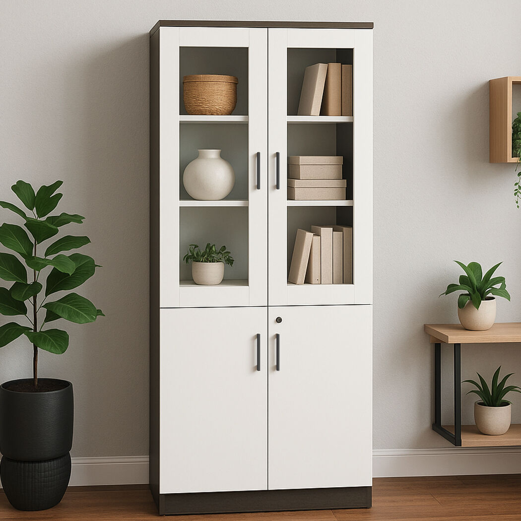   Esma  Storage Cabinet Filing Bookcases Unit with  Glass Doors & Lockable Base