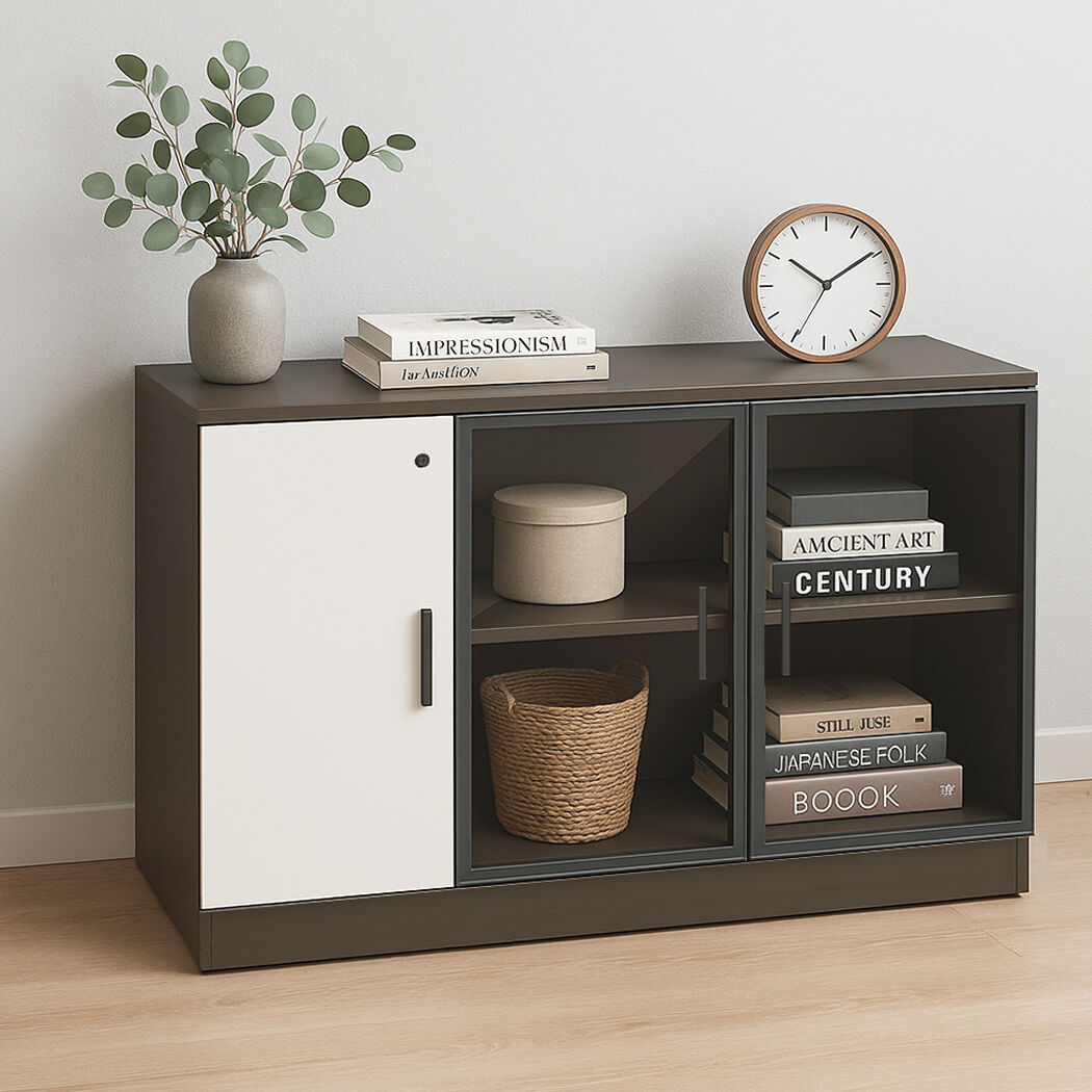   Esma Office Storage Cabinet  with  Lockable Door & Glass Display Unit