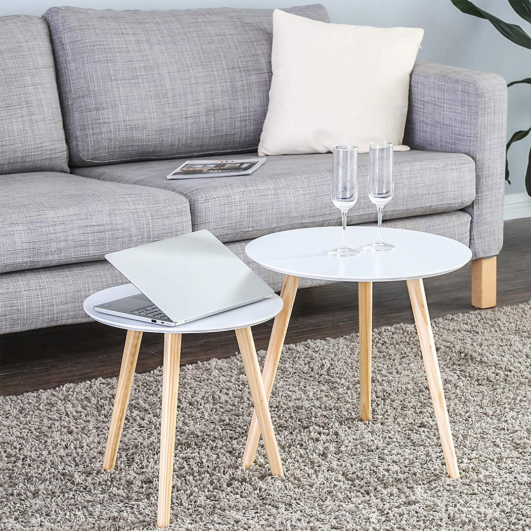   Aura 2 Piece Round Wood Coffee Table Set White