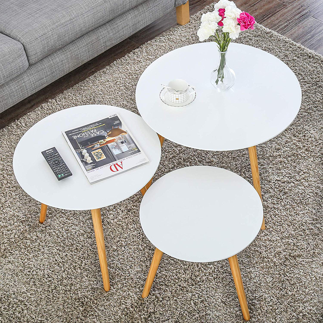   Aura 3 Piece Round Wood Coffee Table Set White