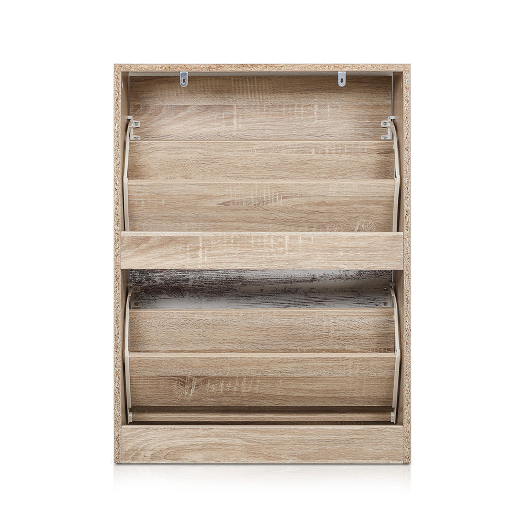   Set of 2 Luka 2 Drawer Shoe Cabinet White Washed and Oak