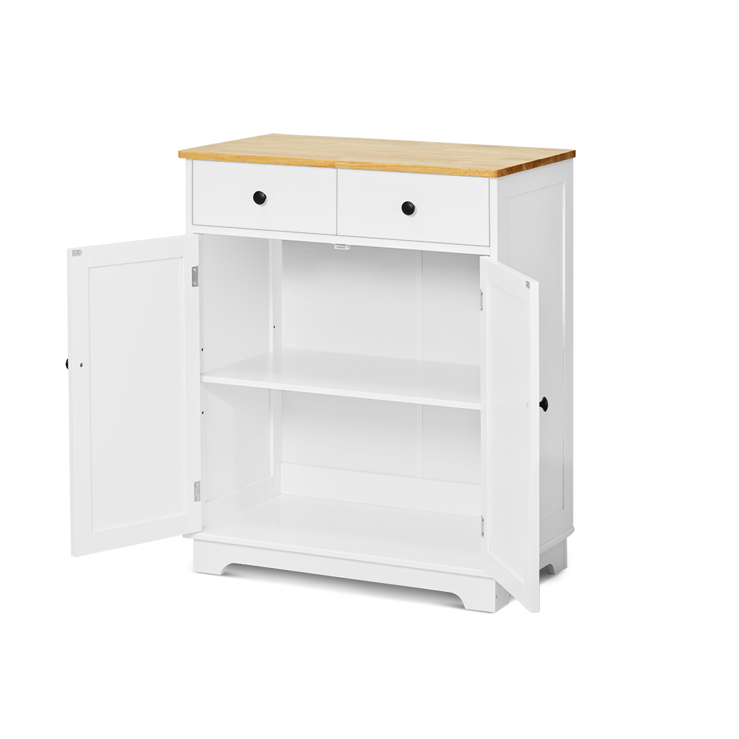   Elwood 2 Door 2 Drawer Solid Wood Top Storage Cabinet White