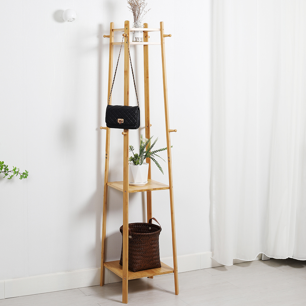  Colin Bamboo Coat Rack with Storage Shelves Natural