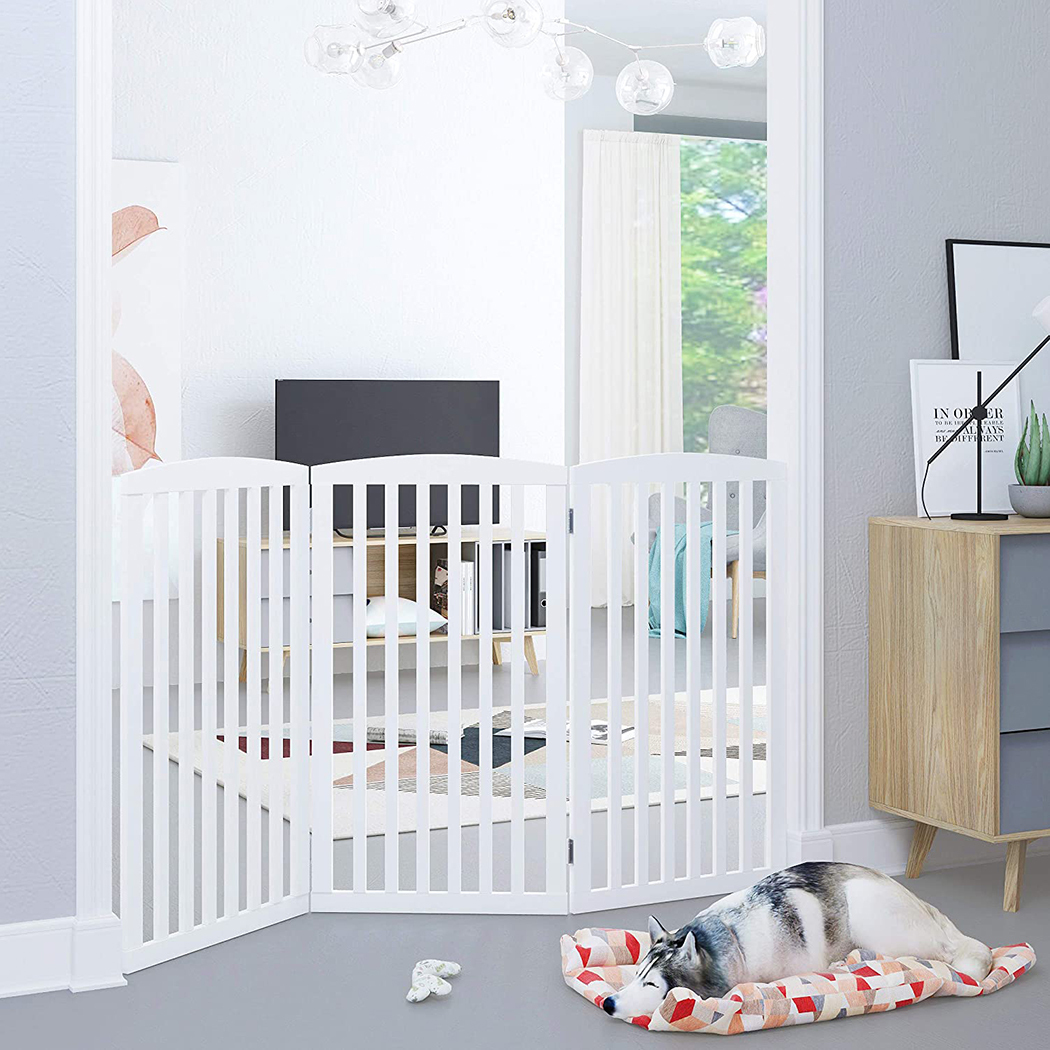   Wooden Freestanding Pet Gate 3 Panels White