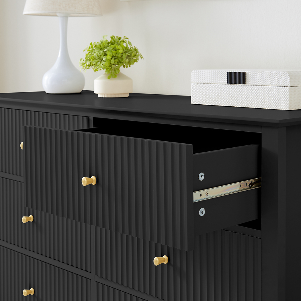   Zara Fluted 6 Drawer Chest Black