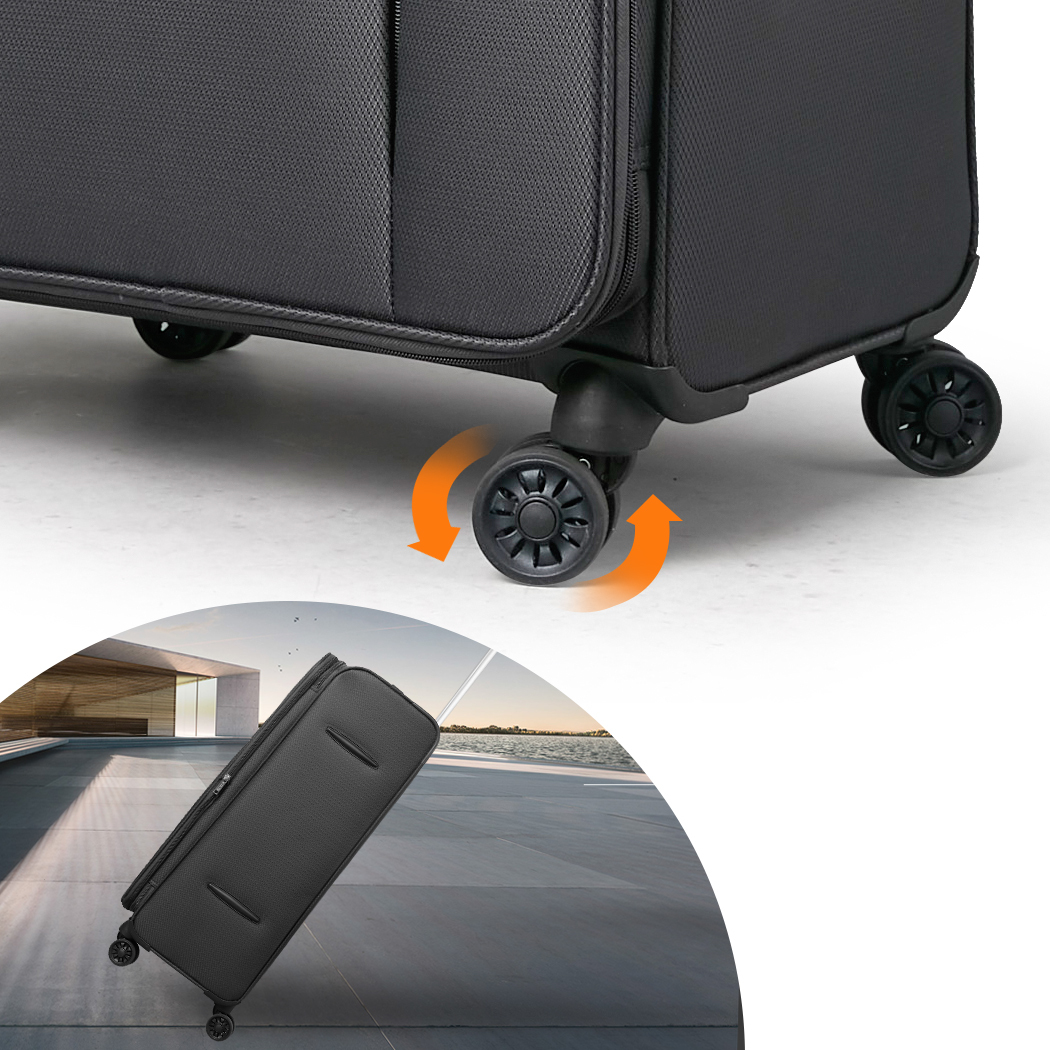   Conwwod SureLite 3pc 8 Wheels Soft Trolley Suitcase Grey