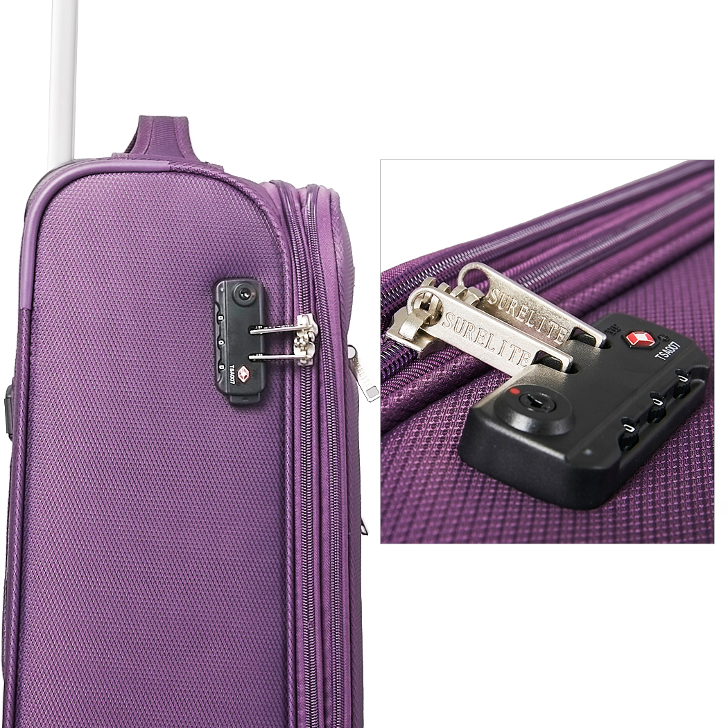   Conwwod SureLite 3pc 8 Wheels Soft Trolley Suitcase Purple