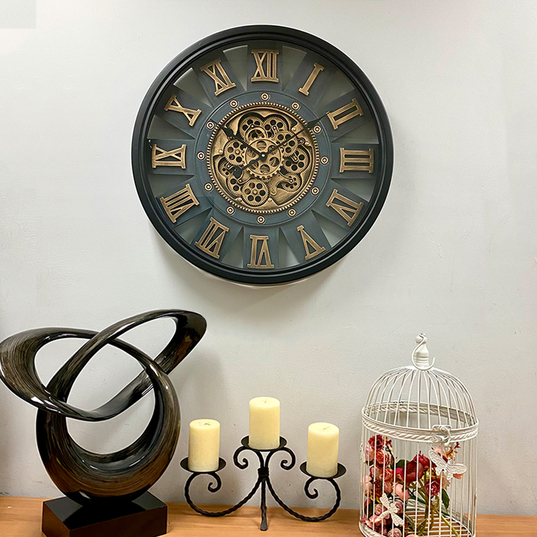   Round Industrial Metal Moving Gears Wall Clock 72cm