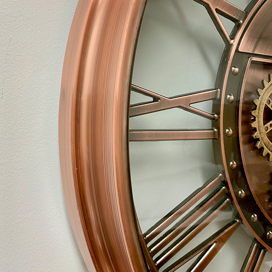   Round Industrial Copper Wash Iron Moving Gears Wall Clock 70cm