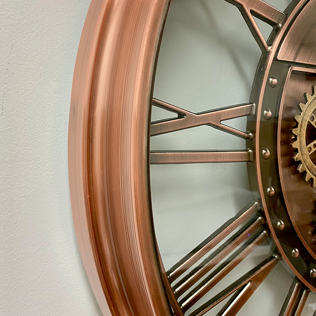   Round Industrial Copper Wash Iron Moving Gears Wall Clock 70cm