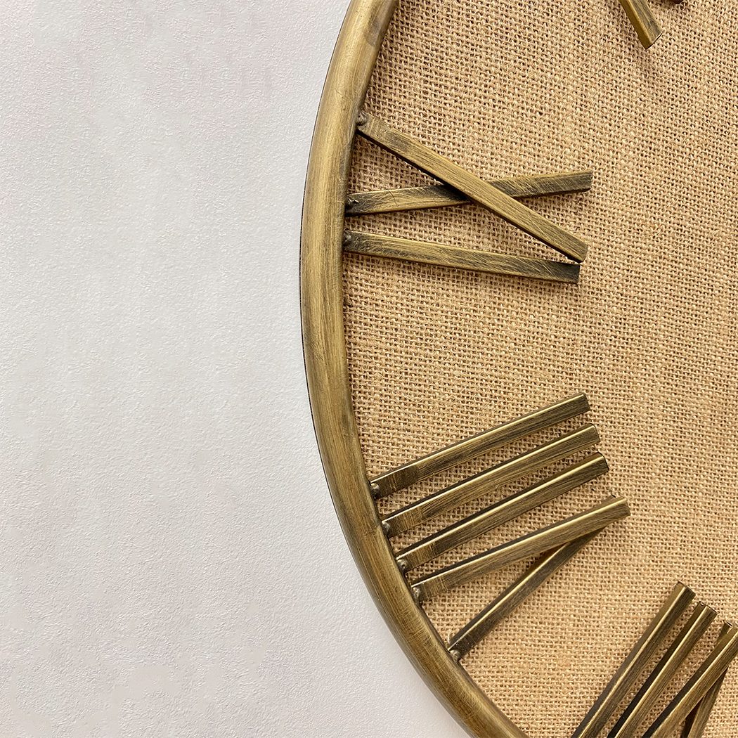   Linen Dial Timber Wooden Natural Frame Roman Numerals Wall Clock 60cm