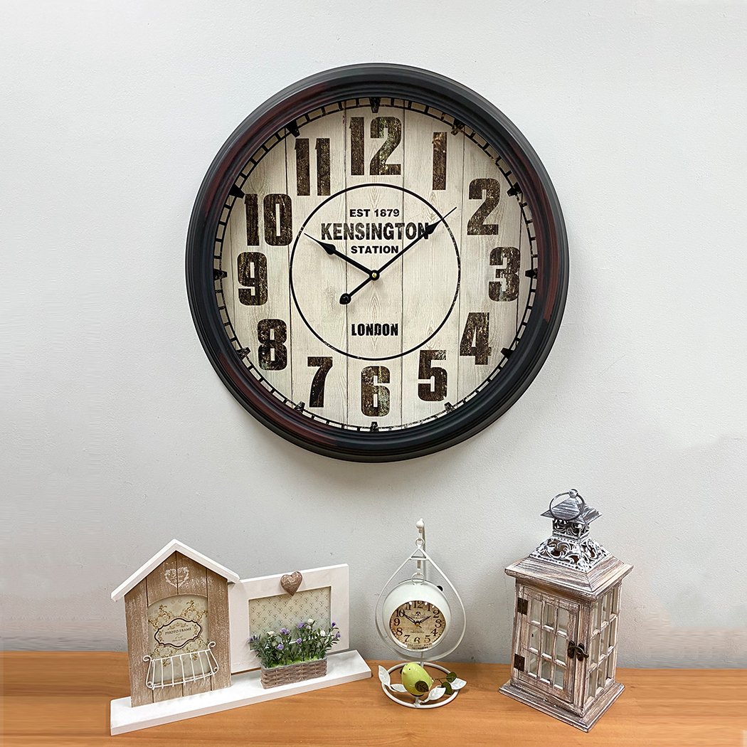   Kensington Station Vintage French Country Metal Wall Clock  Black 62cm