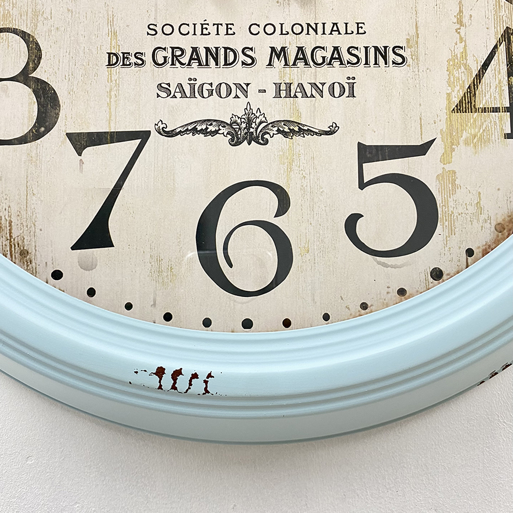   Antique Distressed Large Wall Clock Metal Frame Blue 46cm