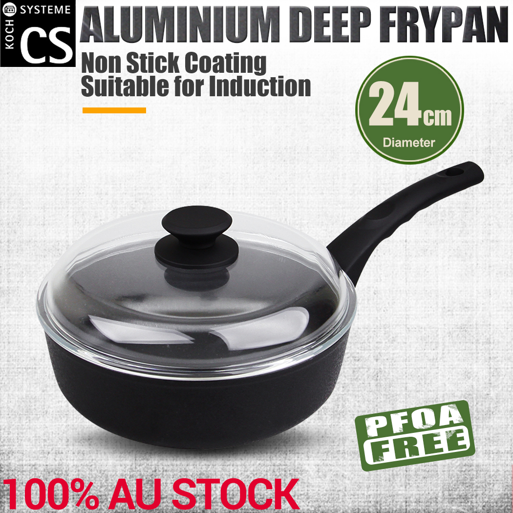 Details About Munster 24cm Deep Fry Pan W Glass Lid Non Stick Frypan Frying Wok Induction
