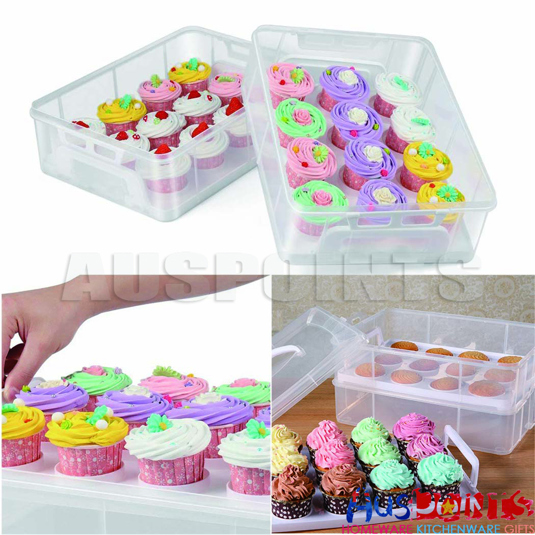 D.LINE Bake 24 Cup Stackable Cupcake Carrier Removable Trays Cliplocks