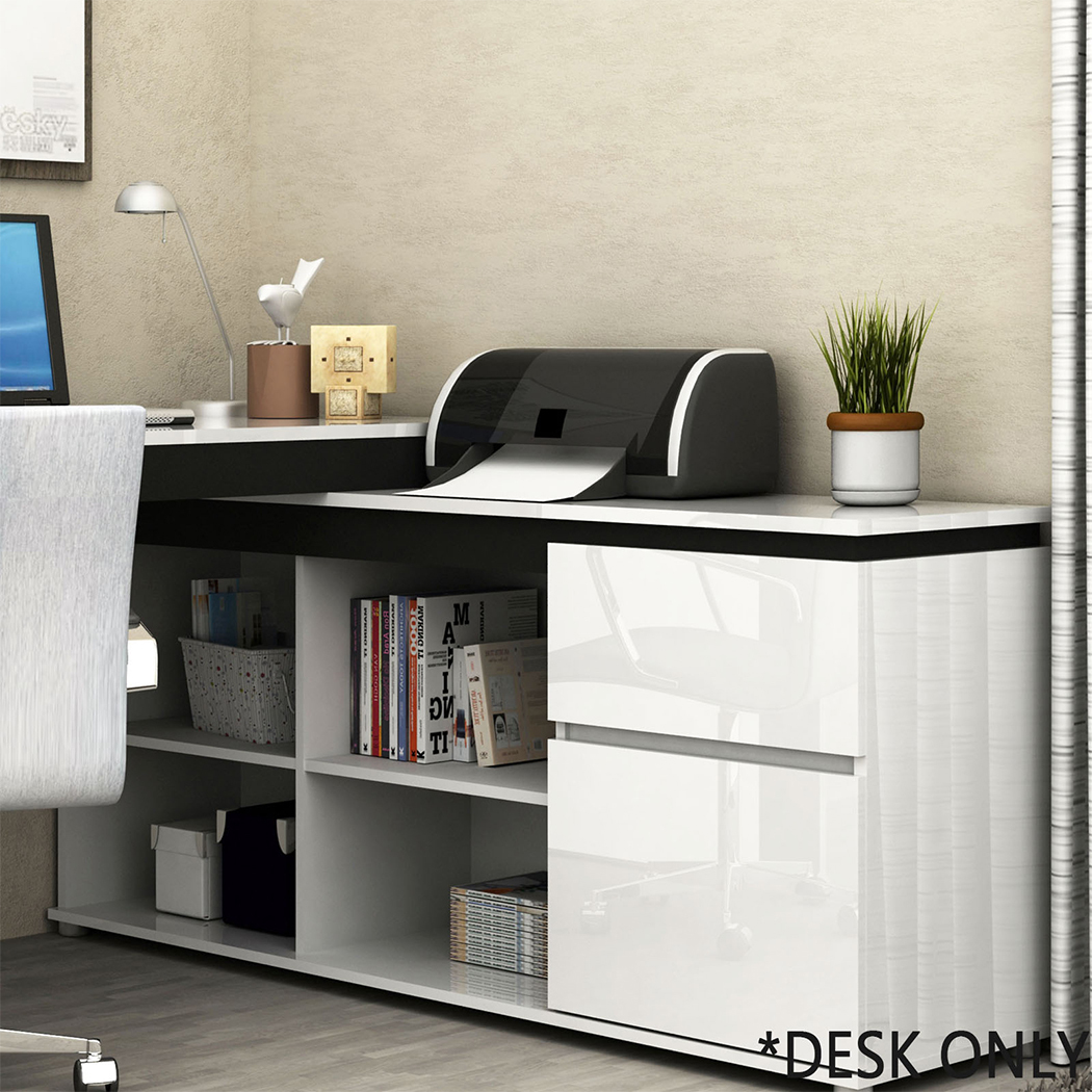 High Gloss Storage corner Desk Home Office Computer Table Study