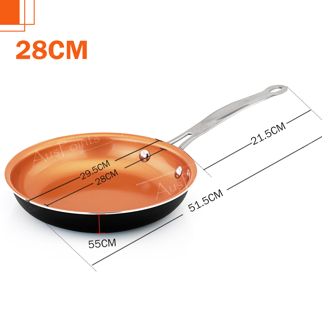 Copper Non-Stick Induction Frying Pan Dishwasher Safe Fry Cookware 22-28cm 