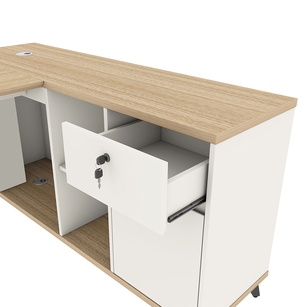  Esma 1.4m L-shaped Executive Desk Rhine Light Oak and White  