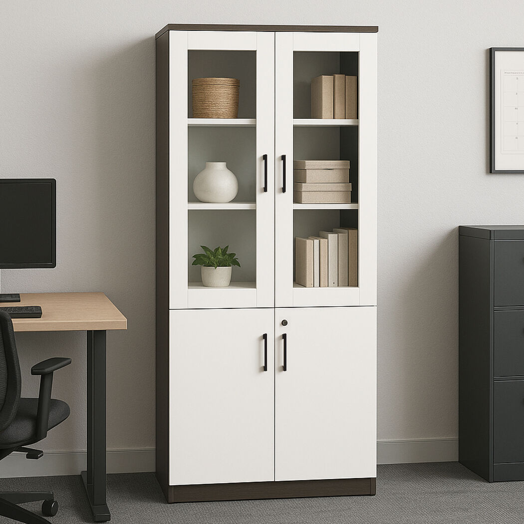   Esma  Storage Cabinet Filing Bookcases Unit with  Glass Doors & Lockable Base
