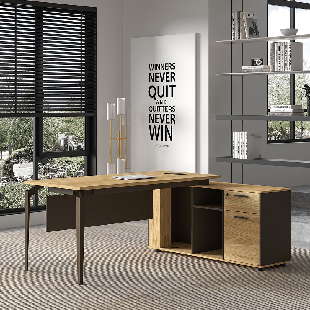  Ellis 180cm L-Shaped Executive Desk Oak Grey