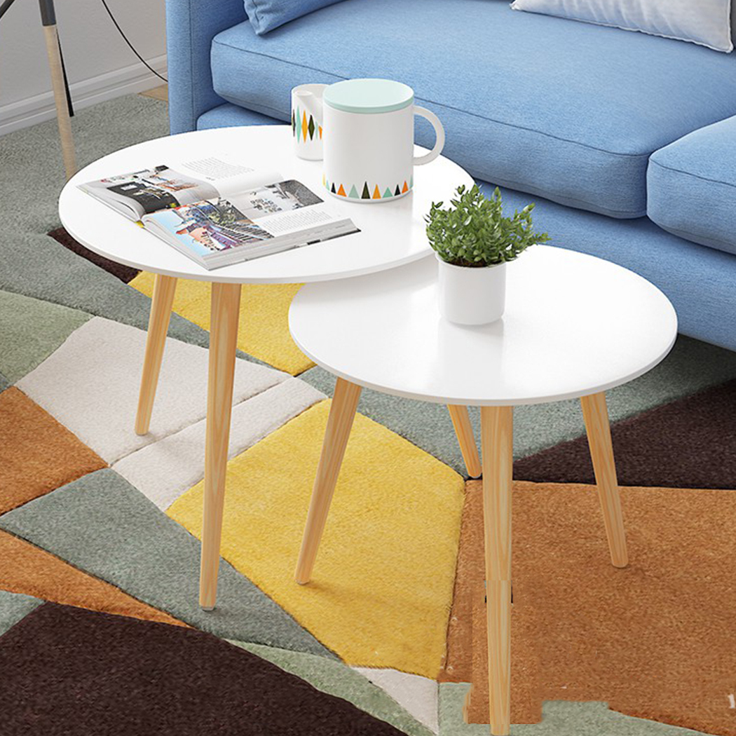   Aura 2 Piece Round Wood Coffee Table Set White