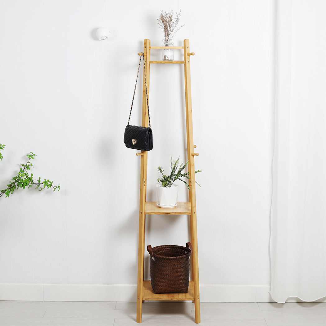   Colin Bamboo Coat Rack with Storage Shelves Natural