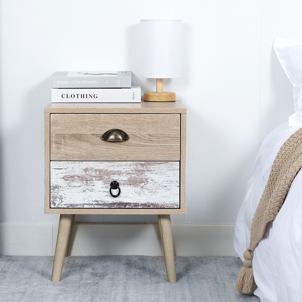  Luka 2 Drawer Bedside Table White Washed and Oak