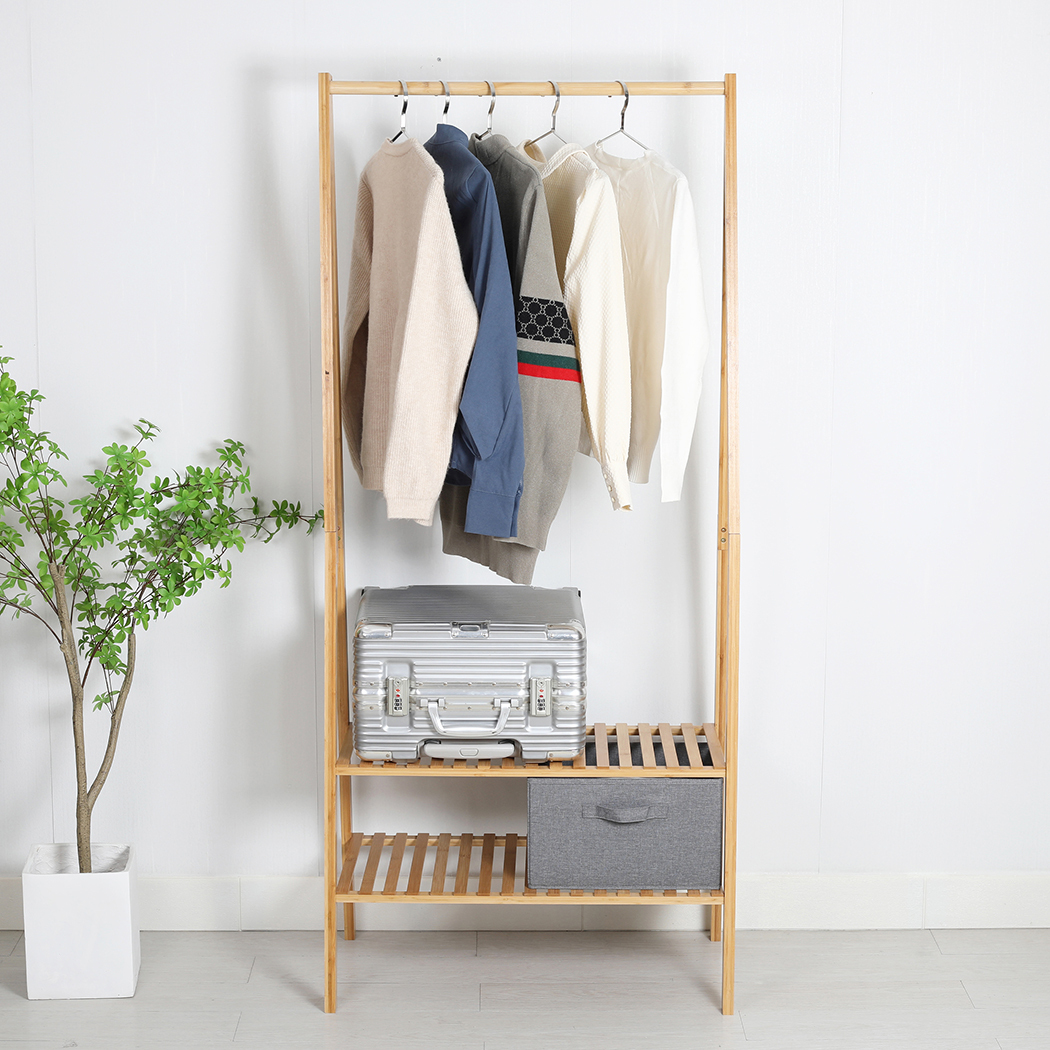   Colin Bamboo Clothes Rack with 2-Tier Storage Shelves Natural