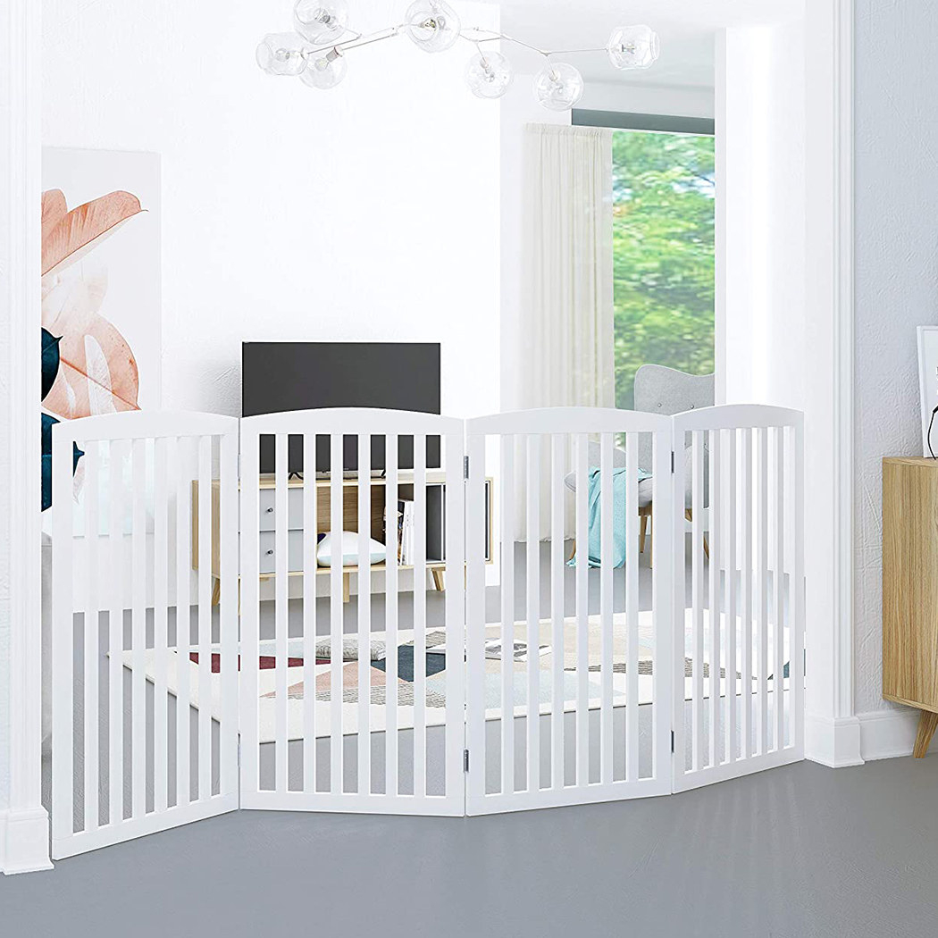  Wooden Freestanding Pet Gate 4 Panels White