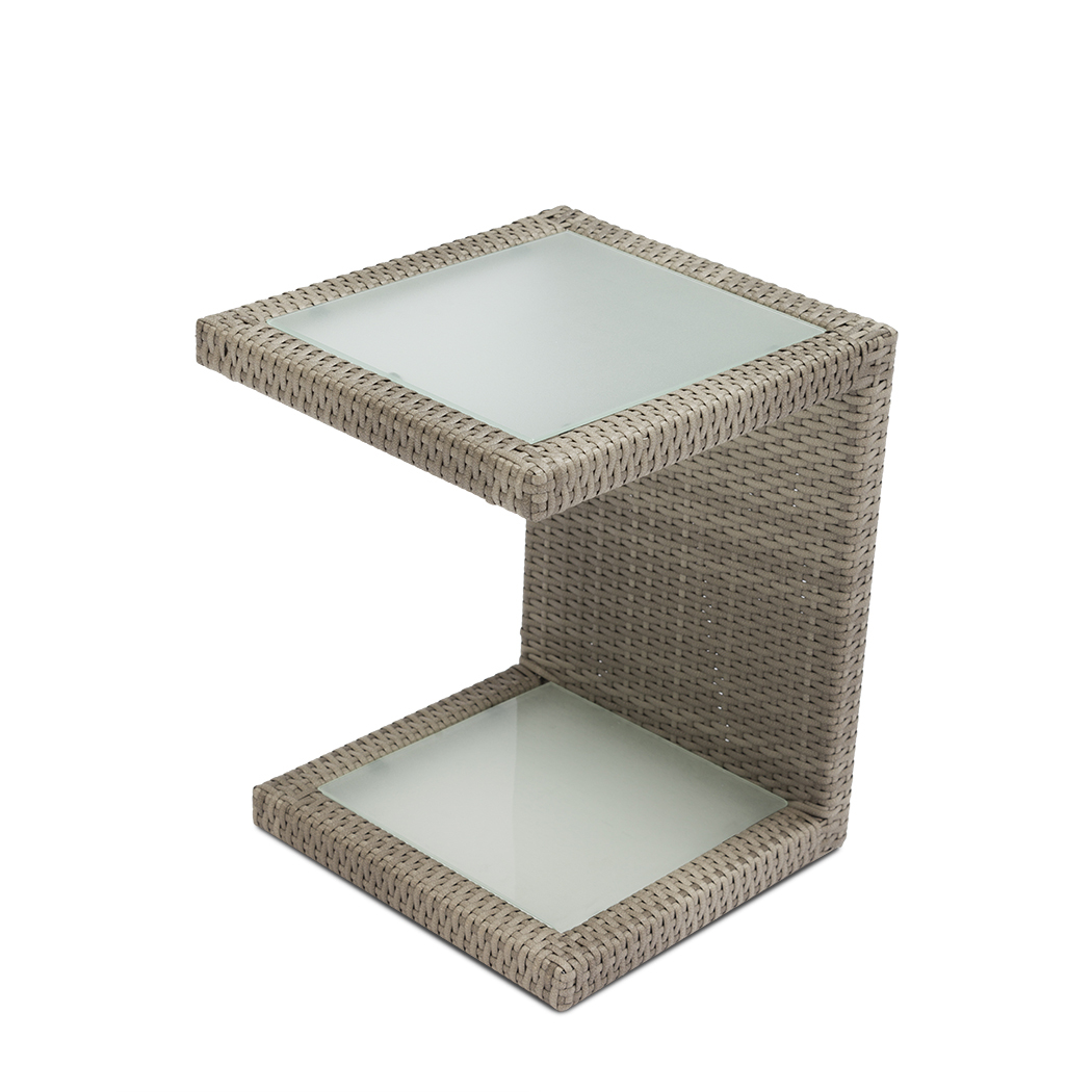   Arthur Outdoor Rattan Sun Lounges Set w/ Side Tables Grey (Set of 2)