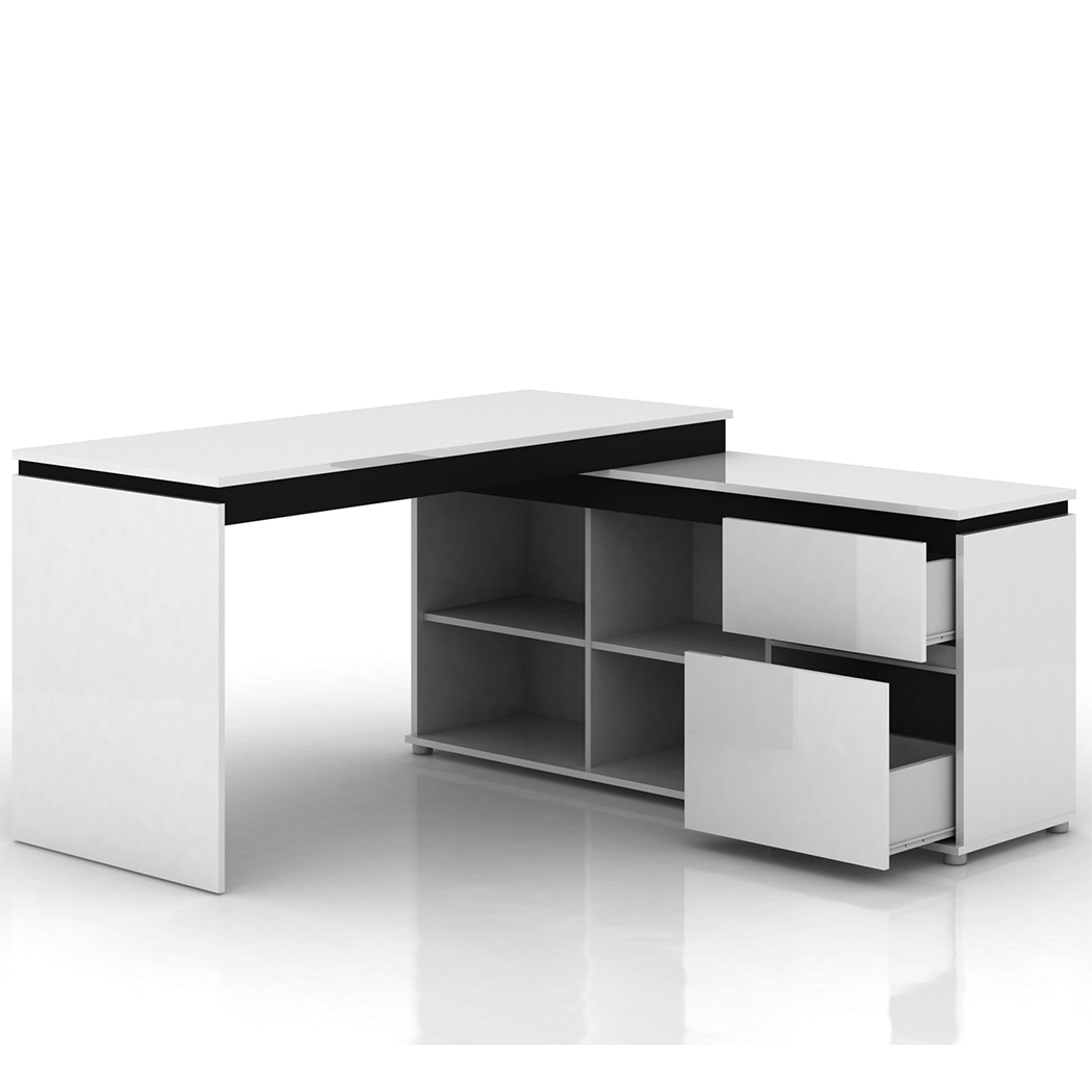   High Gloss Storage Desk Table Office Computer Home Cabinet Drawer Study White