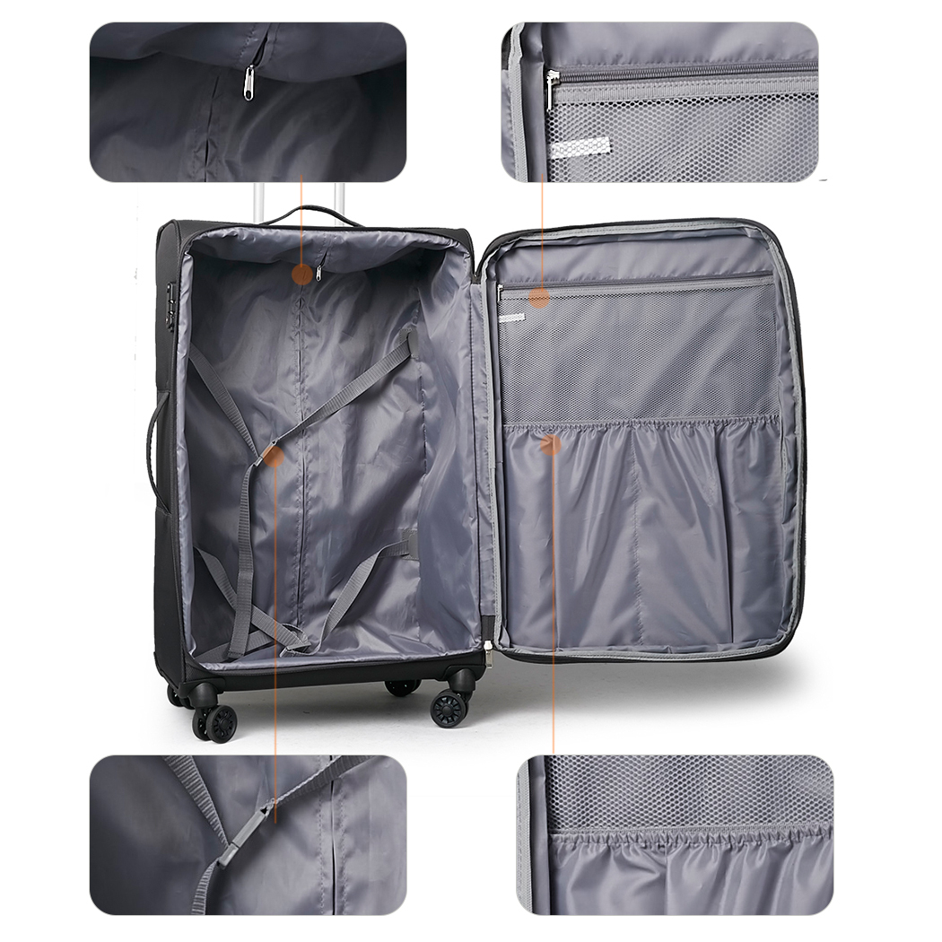   Conwwod SureLite 3pc 8 Wheels Soft Trolley Suitcase Purple