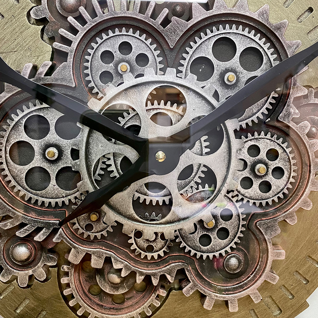   Round Industrial Metal Moving Gears Wall Clock 60cm