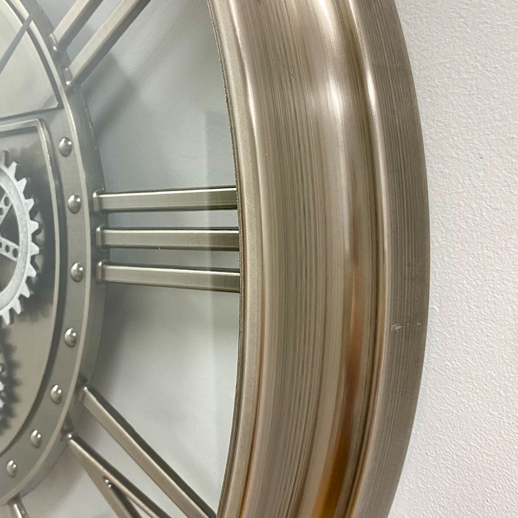   Round Industrial Silver Wash Iron Moving Gears Wall Clock 70cm
