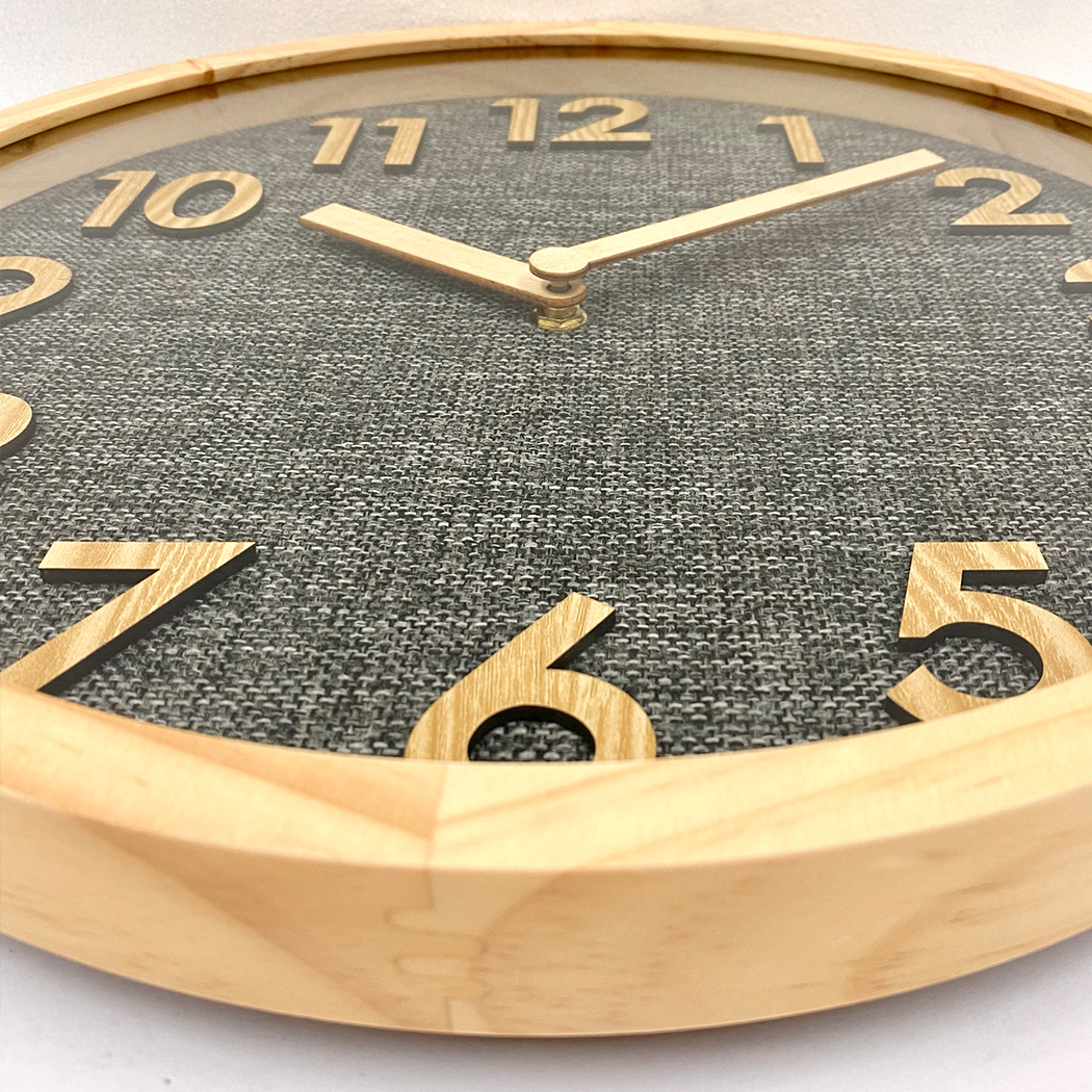   Linen Dial Timber Wooden Natural Frame Wall Clock 35cm