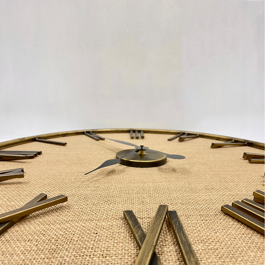   Linen Dial Timber Wooden Natural Frame Roman Numerals Wall Clock 60cm