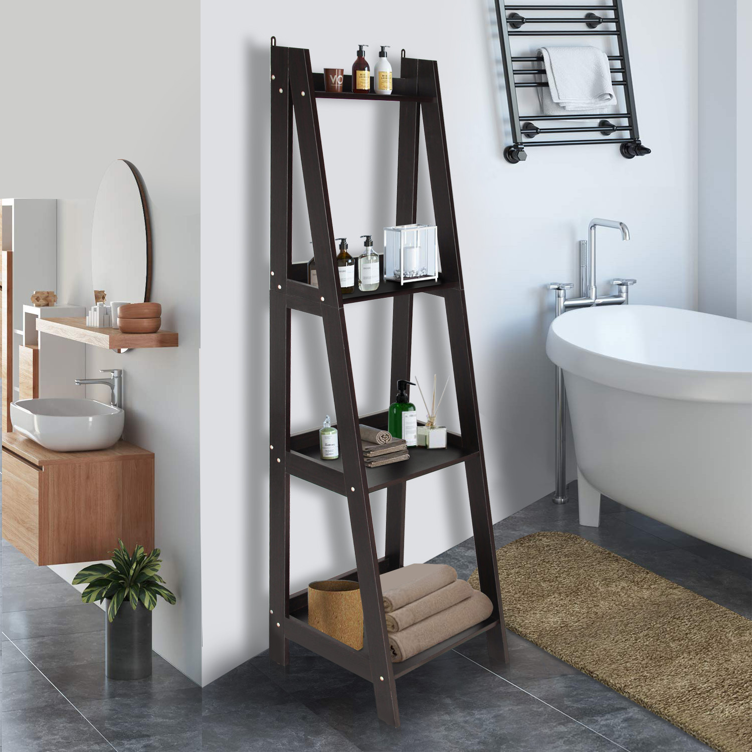   Hawaii 4 Tier Display Ladder Shelf Rack Brown