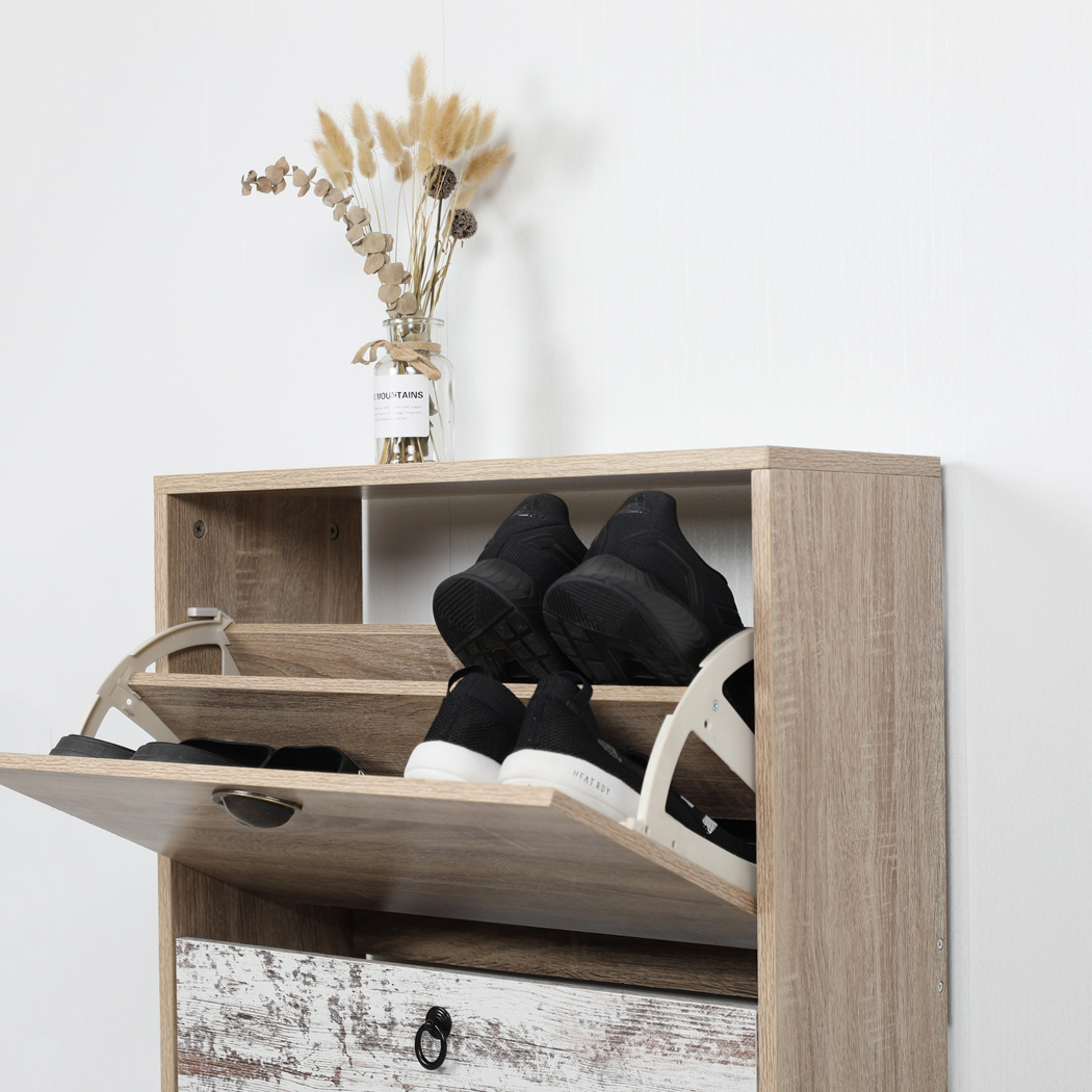   Set of 2 Luka 2 Drawer Shoe Cabinet White Washed and Oak