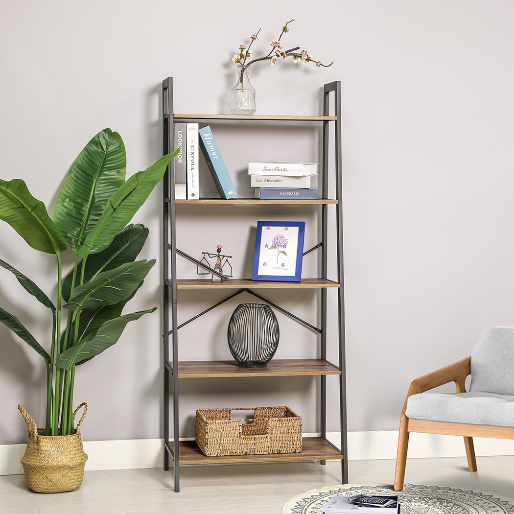   2pc Rome Industrial Style 5 Tier Display Shelf Set Oak