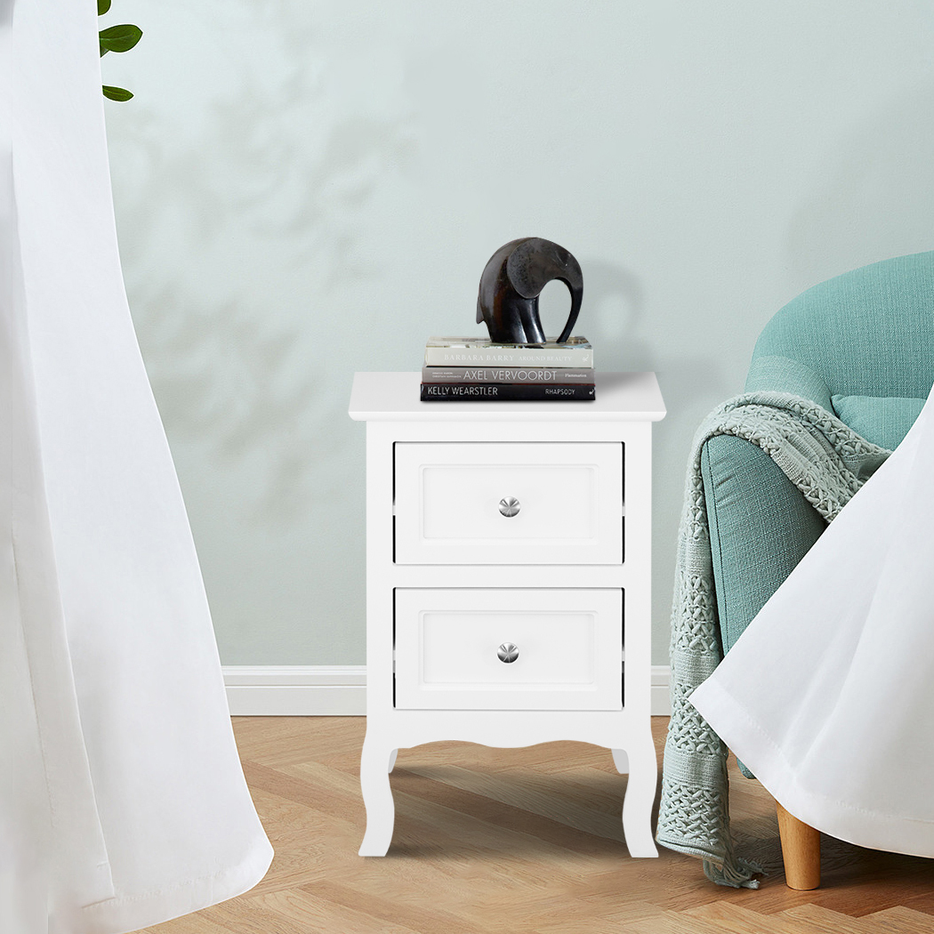   2 x Franco 2 Drawers Bedside Table White