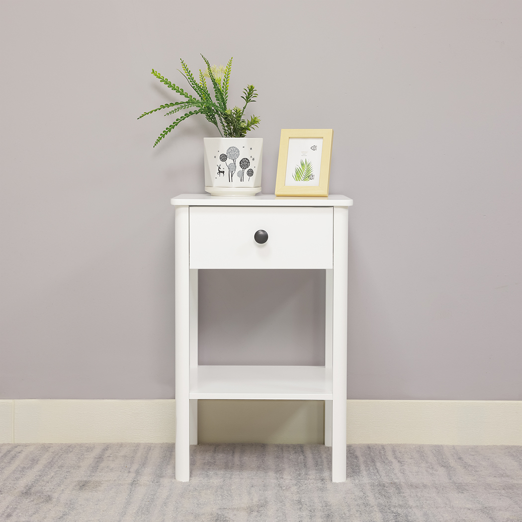   Set of 2 Miles Side Table with 1 Drawer 1 Shelf White