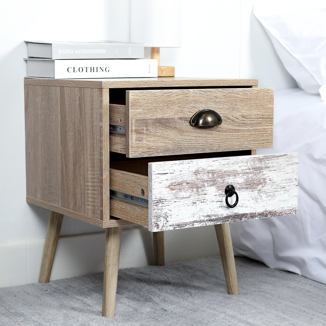  Luka 2 Drawer Bedside Table White Washed and Oak