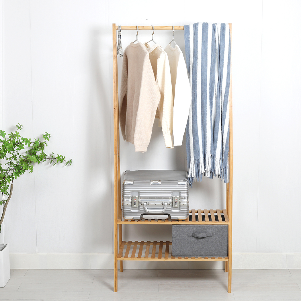   Colin Bamboo Clothes Rack with 2-Tier Storage Shelves Natural