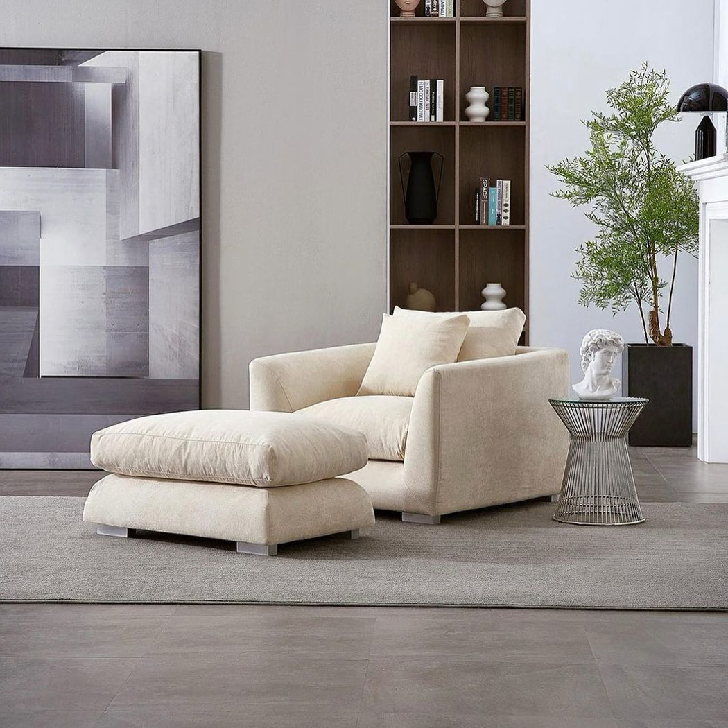   Harmony Fabric Single Sofa with Ottoman Cream