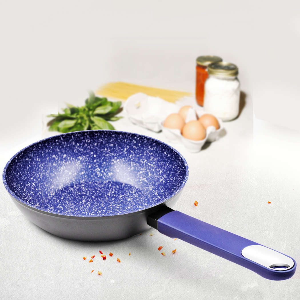   Marburg 3pc Non-stick Frypan Wok Set 24/28cm Blue