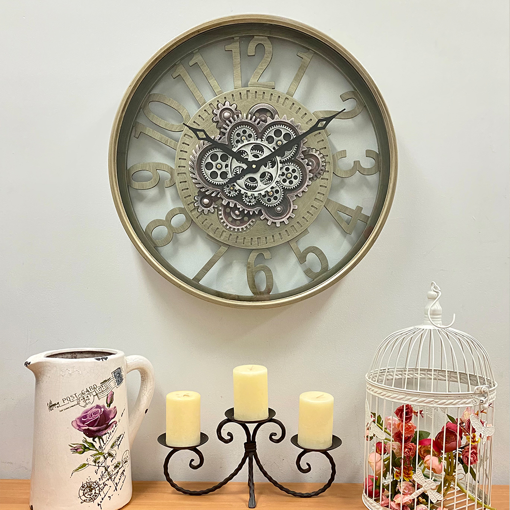   Round Industrial Metal Moving Gears Wall Clock 60cm