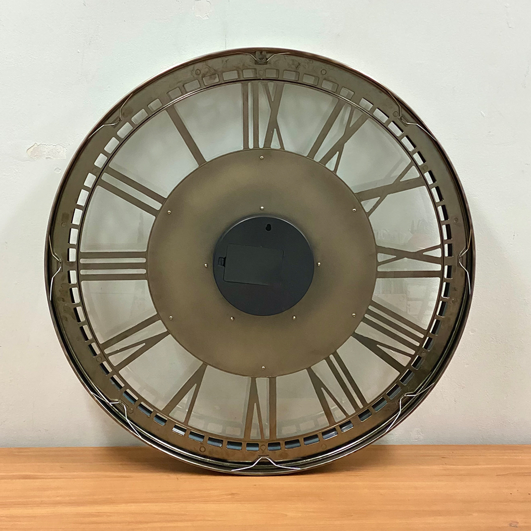   Round Industrial Silver Wash Iron Moving Gears Wall Clock 70cm