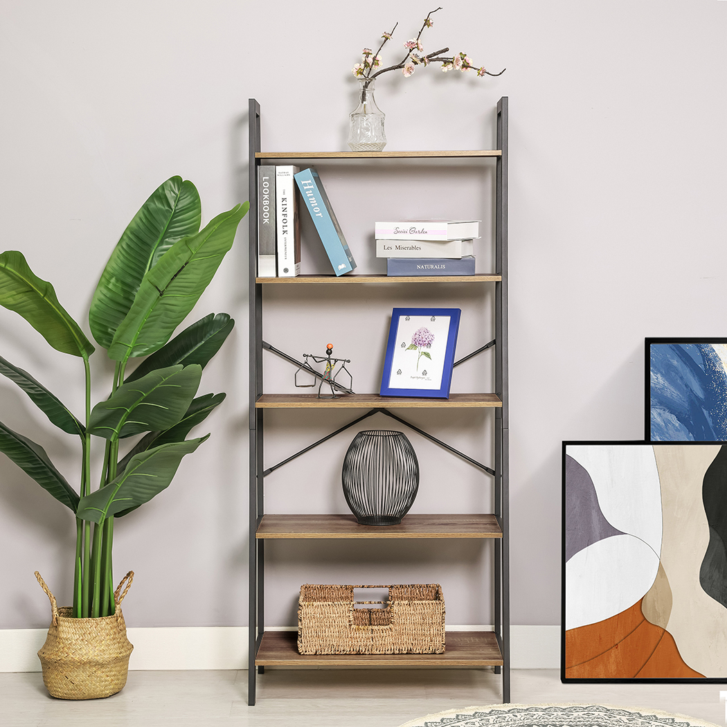   2pc Rome Industrial Style 5 Tier Display Shelf Set Oak